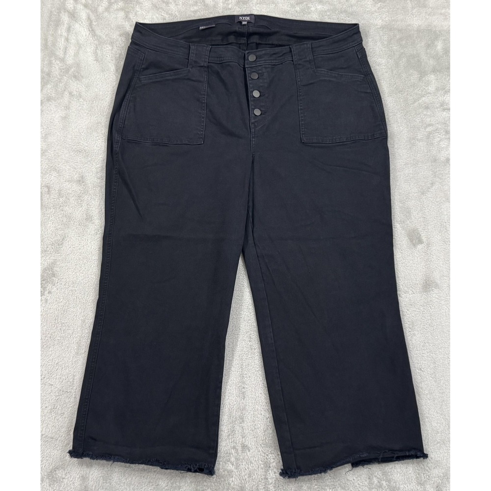 NYDJ Jeans Womens 20W‎ Black Lift Tuck Technology Wide Leg Button Fly Cropped
